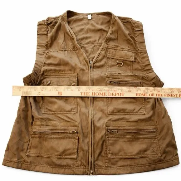 Free People Utility Cargo Vest Womens Small Tan Boho Zip Pockets Military Safari - Picture 6 of 7